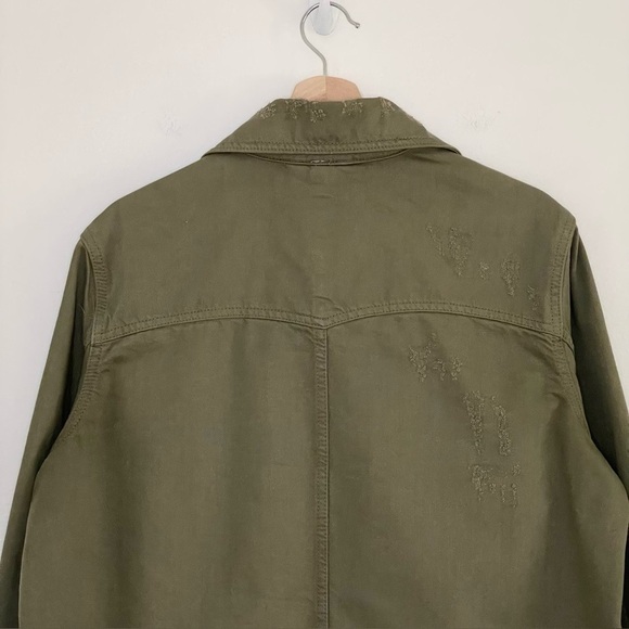 Free People Moonchild Distressed Denim Shirt Jacket Moss Green Small - Picture 9 of 16